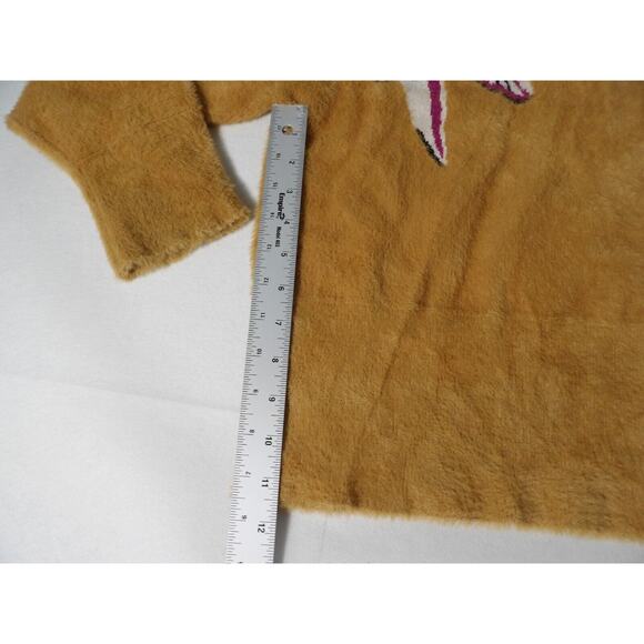 See And Be Seen Fuzzy Sweater M/L Brown Flower Abstract Artsy Pullover Soft - Picture 10 of 12